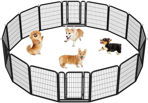 Yaheetech 16-teilig Hundelaufstall 80cm hoch, Hundezaun mit 2 Türen, Automatische Verriegelung, Faltbare Freigehege für Garten