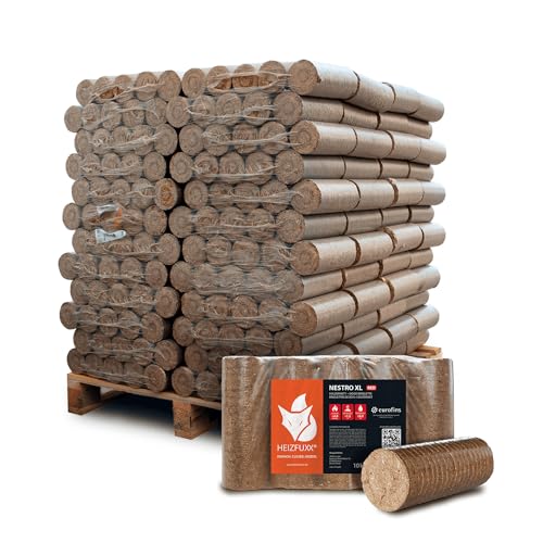 HEIZFUXX Holzbriketts Nestro XL Red - Hartholzbriketts Palette 960 kg (96x10 kg) - Premium Briketts für Kamin, Heizkessel & Ofen - Hoher Heizwert, geringer Aschegehalt & maximale Energieausbeute