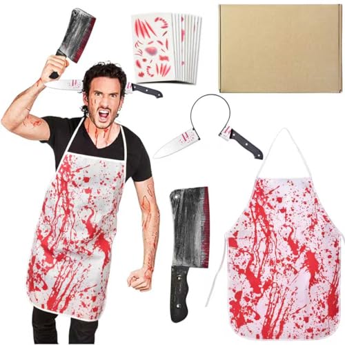 QIURUYUE Halloween Schlächter Kostüm, Metzger Kostüm Herren & Damen, Halloween Horror Doktor Kostüme, Blutige Schürze Halloween