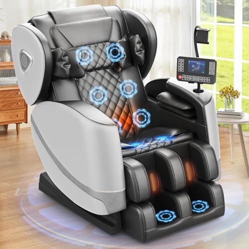 Massagesessel Ganzkörper, Zero Gravity Relaxsessel Massagestühle mit Taillen- und Beinheizung, Komfort-Airbags, Fußrollen, 10 Massagerollen, Bluetooth-Lautsprecher, Fernbedienung