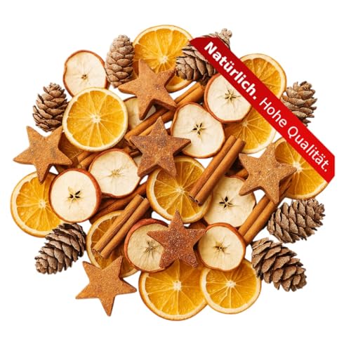 NaDeco Weihnachts-Potpourri 250g, Weihnachtsdeko, Adventskranz Deko Set, Weihnachten Dekoration Bastelset, Adventsdeko Gesteck mit Zimtstangen Orangenscheiben Apfelscheiben Tannenzapfen Kokossternen