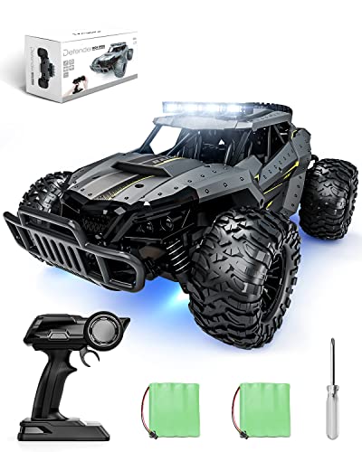 Tecnock Ferngesteuertes Auto 1:16 mit Scheinwerfer und Fahrgestellbeleuchtung, All Terrain Off Road RC Monstertruck 2,4GHz Spielzeug, 2 Akku für 60 Min. Laufzeit - Geschenk für Erwachsene Kinder