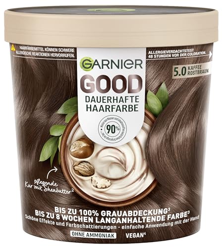 Garnier GOOD Dauerhafte Haarfarbe 5.0 Kaffee Rostbraun – Coloration ohne Ammoniak, bis zu 100% Grauabdeckung, 1 Stk.