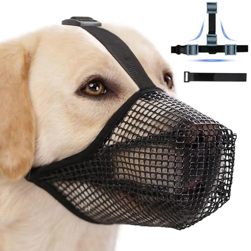 Maulkorb für große Hunde, Maulkorb mittlere Hunde mit Klettverschluss, Atmungsaktive Haustier Maske Hundetraining für Kleine Mittlere große (Grau, L)