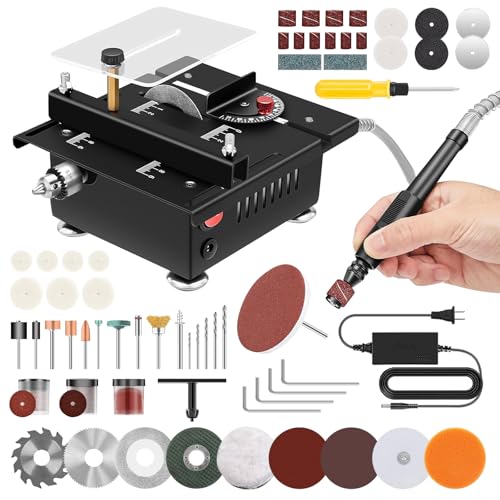 Mini Tischkreissäge 100W Multifunktionale Tischkreissäge mit 4 Klingen Präzisions Tischsäge 7-Gang-Netzteil Einstellbarer für DIY-Holzbearbeitungsprojekte