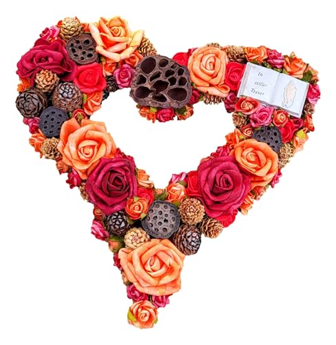 Grabgesteck Herz Grabschmuck Totensonntag Allerheiligen Rot/Orange Urnengrab