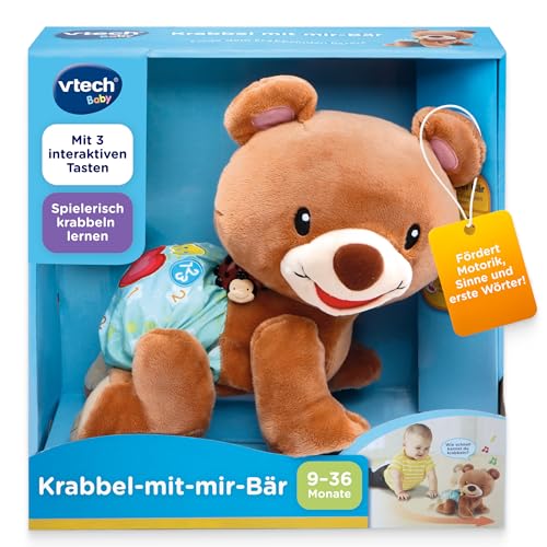 Vtech I Krabbel-mit-Mir-Bär I Interaktives Plüschtier mit Musik, Licht und Sprache für Motorik und Lernen I Krabbelhilfe I Plüschtier I Motorikförderung I Für Kinder 9-36 Monate