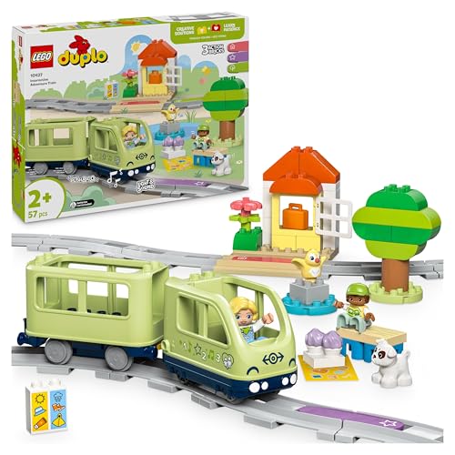 LEGO DUPLO Interaktive Abenteuer-Eisenbahn - Lernspielzeug für Kleinkinder ab 2 Jahren – 14 Gleisstücke, Aktionssteine mit Geräuschen und 4 Spielfiguren – Geschenkidee für Jungen & Mädchen - 10427
