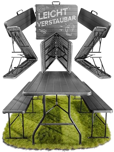 Ondis24 Biertischgarnitur Lena & Lisa Campingtisch 2X Bierbank 1x Biertisch Sitzbank klappbar Bierzeltgarnitur 3tlg. einfach transportabel (Anthrazit, XL)