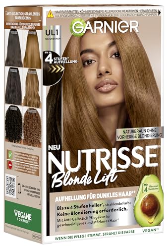 Garnier Nutrisse Blonde Lift Aufhellung für dunkles Haar in Naturbraun mit 4-Stufen-Aufhellung ohne vorherige Blondierung, 1 Stück
