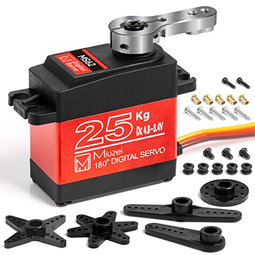 Miuzei Lenkservo 25kg Servo Motor Digital Waterproof Metall Gear Modellbau für RC Auto 1/10 1/8 Flugzeug Robot Arm Ferngesteuertes Boot 8,4V Dc High Speed Torque 180° mit Kabel 25T Horn Zubehör