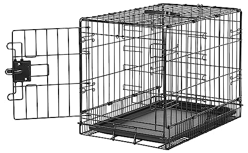 Amazon Basics Zusammenklappbarer Hundekäfig aus Metalldraht mit Bodenschale, Einzeltür, schwarz, L 56 x B 33 x H 40 cm