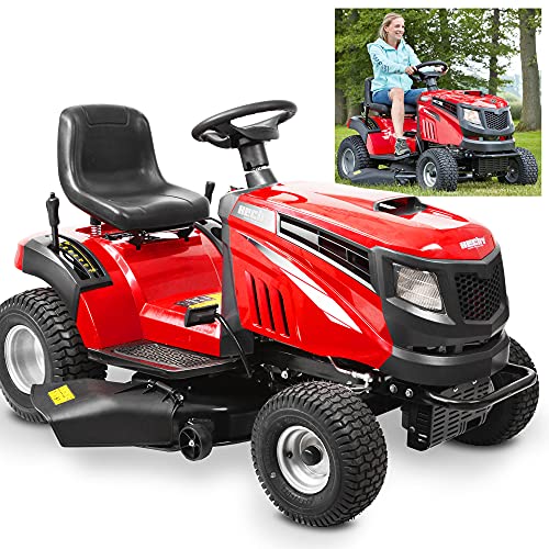 HECHT Rasentraktor 12 PS- Mit Seitenauswurf – Benzin Rasenmäher Traktor mit Einzylinder 4-Takt-OHV Motor – 8,8 kW– Aufsitzrasenmäher für große Rasen Flächen – 98 cm Schnittbreite