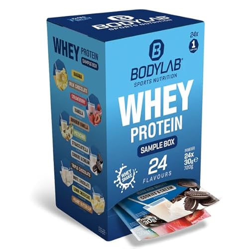 Bodylab24 Whey Protein Adventskalender 2025, Fitness Adventskalender mit 24 verschiedenen Whey Sorten, bis zu 80% Eiweiß, limitierte Sample Box