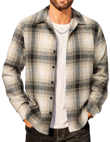 COOFANDY Flanellhemden Herren Langarm Kariert Arbeits Holzfällerhemd Warm Winter Black&beige Plaid XL
