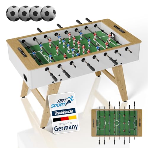 Artsport Tischkicker ProKick - Stabiler Kickertisch aus MDF, 11-gegen-11 Spielfläche, Anti-Rutsch-Griffe, Torzähler, für Kinder & Erwachsene – Weiß/Natur