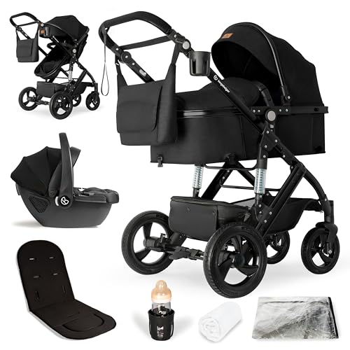Bergsteiger Nizza 3 in 1 Kinderwagen, Kombikinderwagen Komplettset, Auto-Babyschale, Babywanne & Buggy Sportsitz inklusive, Isofix Station optional