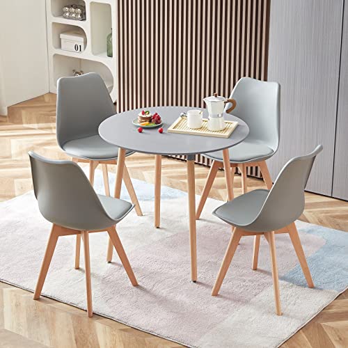 LafeuR Esstisch mit 4 Stühlen Essgruppen, Esszimmergruppe 80CM Runder Küchentisch und 4er Set Esszimmerstühle für Wohnzimmer Küche Büro(Grau Tisch+4 Grau Stühle)