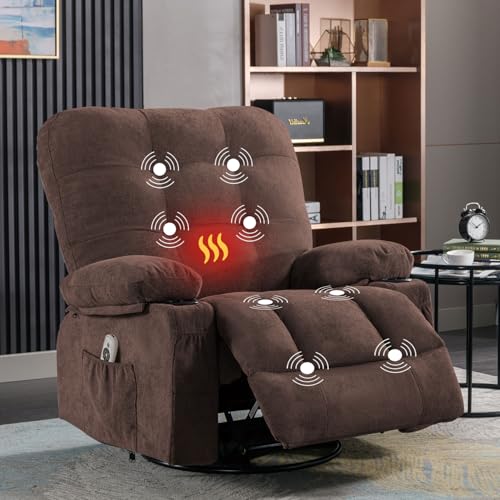 Bosmiller Relaxsessel mit Liegefunktion Massagesessel Oversize Fernsehsessel 360°Drehbarer Liegesessel Heizung Verstellbar Sessel Stoff