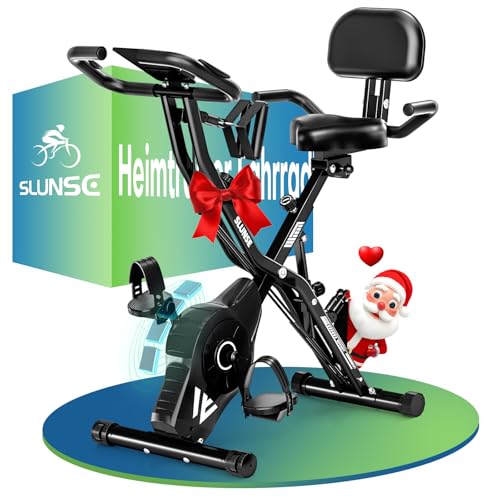 Heimtrainer Fahrrad, SLUNSE 2025 Neu Hometrainer Fahrrad mit stabilem Doppeldreieckrahmen, Klappbar Ergometer Heimtrainer mit 10dB extra Leise, Indoor Bike für Kardio-Training zu Hause, Bis 160KG