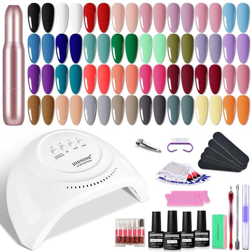 JODSONE U V Gel Nagellack Set, 32 Farben Gelnägel Kit mit U V/LED Nagellampe, Nagelbohrer, Basis- und Decklack, Rosa Weiß Blau U V Gelnagellack Starterset