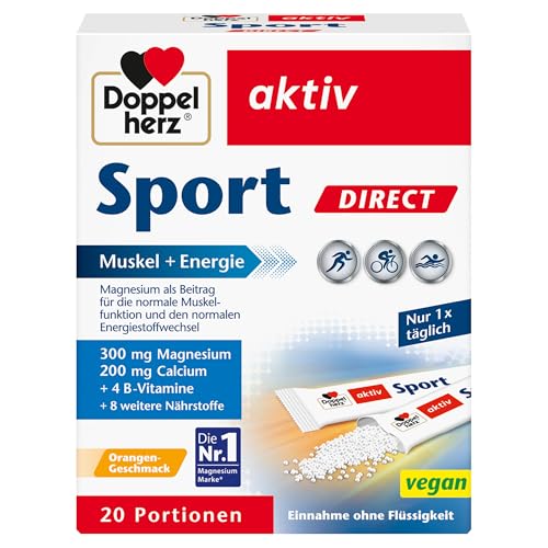 Doppelherz Sport DIRECT - Muskel + Energie - Magnesium, Calcium & B-Vitamine - für Sportler und körperlich Aktive - 20 vegane Portionen mit Orangen-Geschmack
