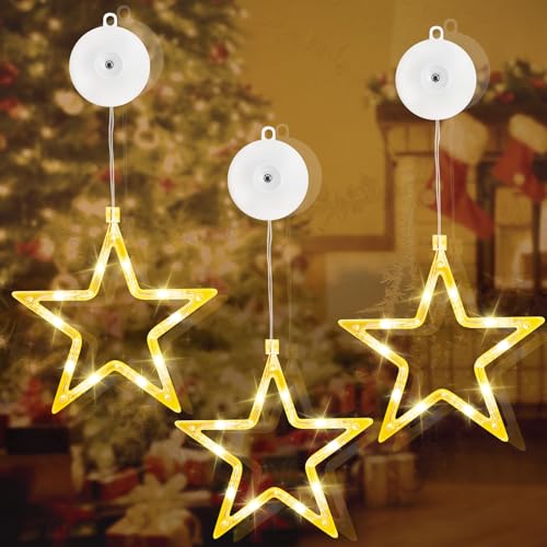 sylvwin LED Sterne Weihnachtsdeko Fenster 3 Stück,10 LED Weihnachtsdeko Innen mit Timer, Warmweiß Lichterkette Sterne für Fenster Deko Weihnachten Deko, Balkon, Party, Hochzeit