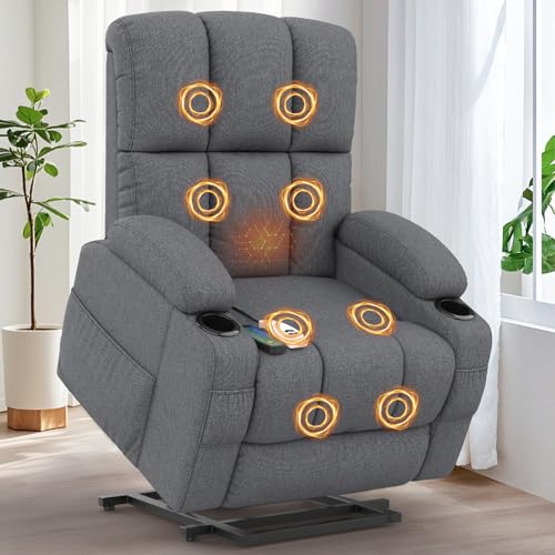 Srfzluxy Relaxsessel Massagesessel Elektrisch Verstellbar Fernsehsessel mit Liegefunktion Massage Wärmefunktion, TYP C&USB-Anschlüsse, 4 Seitentaschen 2 Getränkehalter, Lesesessel TV Sessel Wohnzimmer