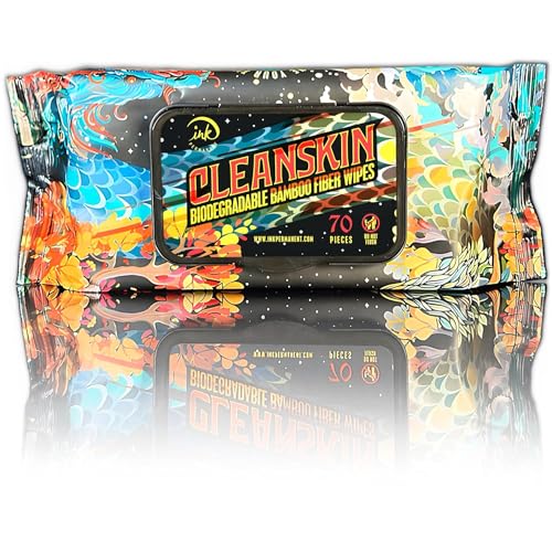 CleanSkin 70 Stück Biologisch Abbaubare Tattoo-Reinigungstücher – Bambusfasertücher, Alkoholfrei, Parfumfrei, Fusselfrei, mit Grüner Seife