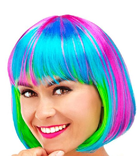 Folat 26692 Other Perücke Bobfrisur Regenbogenfarben, womens, Regenbogen, One Size