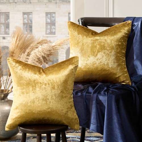GIGIZAZA 2er Set Gold Kissenbezug Samt Kissenbezüge Dekorative Kissenhülle Sofakissen Zierkissen deko Dekokissen für Wohnzimmer Schlafzimmer Sofa Auto 45cmx45cm