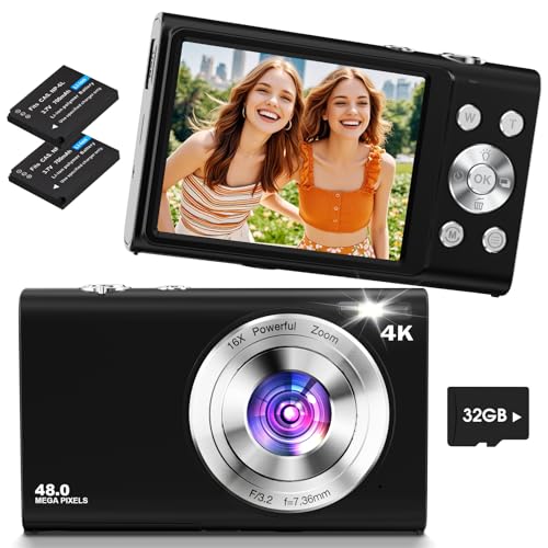 Digitalkamera 4K,Lecnippy 48MP Autofokus Kamera Fotokamera mit 32G Speicherkarte 16X Digitaler Zoom,Kompaktkamera mit 2,8 Zoll Bildschirm für Anfänger(Schwarz)