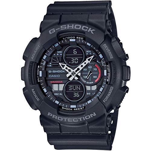 Casio Herren Quartz Armbanduhr, 49.00mm GehäusegröÃŸe mit schwarz analog/digital Zifferblatt und schwarz Rubber Strap Armband GA-140-1A1ER