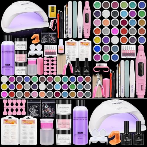 Acryl Nagelset Nägel Selber Machen: Gelnägel Set mit UV Lampe 80W Elektrische Nagelfräser - Acrylpulver für Nägel(Mehrfarbig)