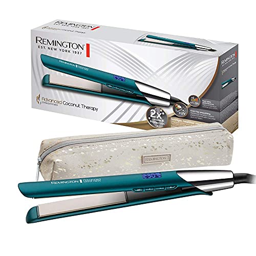 Remington Glätteisen Advanced Coconut Therapy (hochwertige Keramikbeschichtung angereichert mit Kokosnuss & UV-Filter, integr. Sensor) LCD-Display, Haarglätter S8648