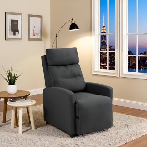 Mingone Relaxsessel mit Liegefunktion Fernsehsessel TV Sessel Modern Schmal Loungesessel Liegesessel mit 155° Liegefunktion bis 150kg aus Leinenstoff, Dunkelgrau