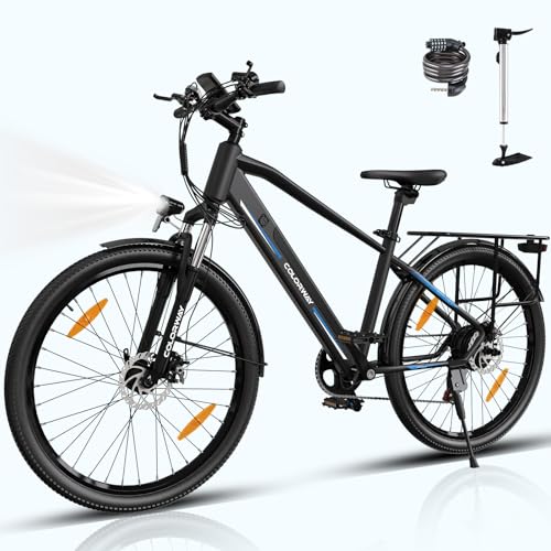 COLORWAY E Bike Herren Damen Elektrofahrräder 26 x 2,35 Zoll 250W Motor 36V 12Ah herausnehmbarer Akku EBike, Höchstgeschwindigkeit 25 km/h, E Mountainbike Ausdauer 35-90KM