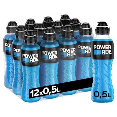 Powerade Sports Mountain Blast, kalorienarmes Sportgetränk mit Fruchtmix-Geschmack, mit Elektrolyten, Sport Drink in stylischen Einweg Flaschen (12 x 500 ml)