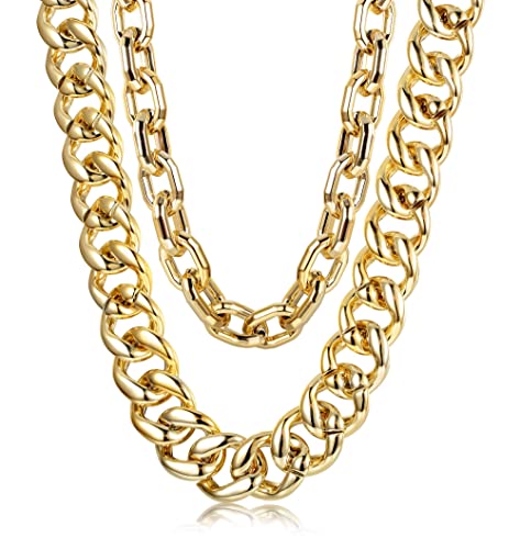 YADOCA 2 Stück Gold Halskette für Männer Big Chunky Halskette Hip Hop Schmuck 80er 90er Punk Stil Personalisierte Goldkette Halskette Modeschmuck