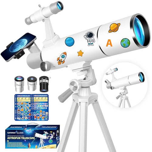 Gaterda Teleskop, Teleskop für Kinder & Erwachsene Anfänger, 80mm Öffnung 500mm Astronomisches Refraktor Teleskope mit Telefon Adapter, Dekorative Aufkleber zum Thema Weltraum und Stativ