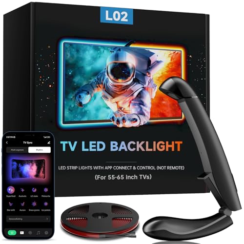 FFJ TV Hintergrundbeleuchtung, 4,5 Meter LED Streifen Sync für 55-65 Zoll TVs und PC-Monitore, TV LED Strip mit Sensor, Smart-App-Steuerung, Spiel & Musik-Sync, RGB-Farbwechsel Streifen für Heimkino
