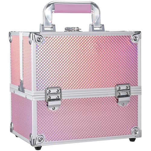 Kosmetikkoffer Schminkkoffer Make up Koffer Alu Beauty Case Abschließbarer Nagelkoffer Make up Case Multikoffer , Rosa