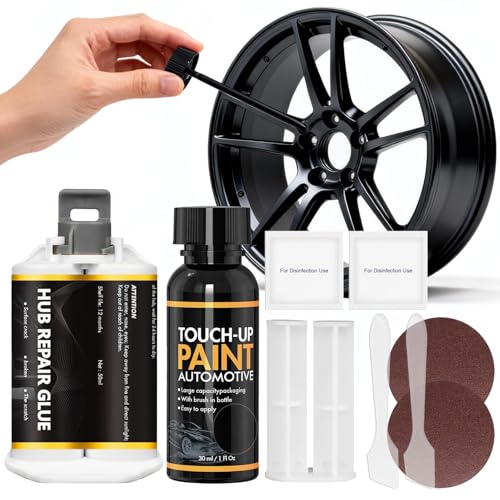 NoxGule Alufelgen Reparatur Set, Felgenlack Schwarz Glänzend, Felgenlack Schwarz Matt, Wird zur Ausbesserung von Kratzern und Abriebstellen an Felgen Verwendet, für Schwarze Aluminiumfelgen-02