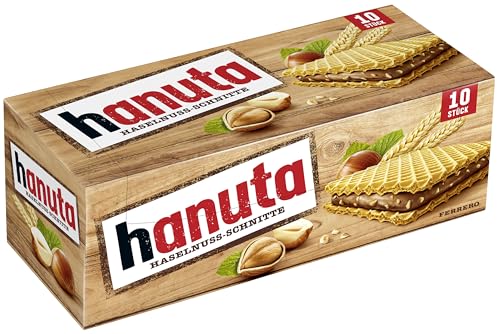 Hanuta Haselnuss-Schnitten – knusprige Waffeln mit zarter Haselnusscreme – beliebter Snack für zwischendurch, zum Teilenund Genießen – nussig und schokoladig – 1 Großpackung, 10 Stück (220 g)