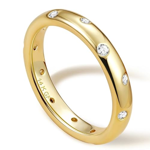 Adramata Ringe Frauen 14 Karat Gold Gefüllte Ring Damen Stapelbarer Daumenring Dünner Fingerring CZ Statement Ring Bandring Verlobungsring Eheringe Engagement Ring für Damen