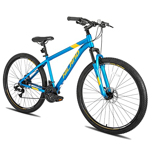 HILAND Mountainbike MTB Hardtail mit 29 Zoll Speichenrädern 431MM Aluminiumrahmen 21 Gang Schaltung Shimano-schaltwerk Scheibenbremse Federgabel Herren Damen blau