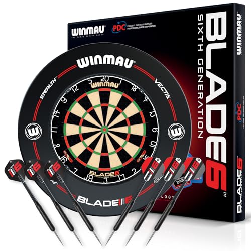 WINMAU Blade 6 Professionelle Bristle Klassische Dartscheibe with Surround und Darts Set (2 Sätze Darts)