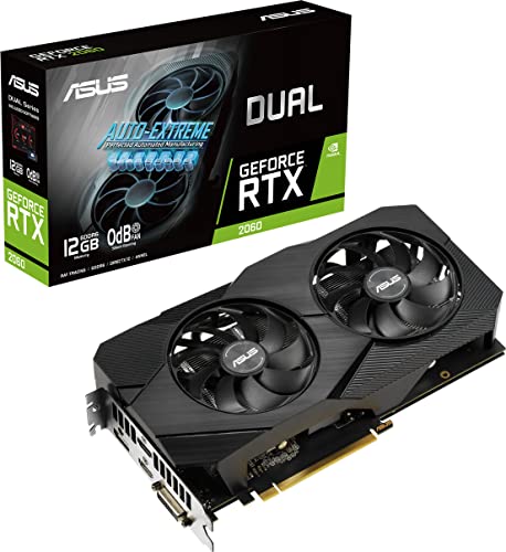 ASUS Dual Nvidia GeForce RTX 2060 EVO 12GB Gaming Grafikkarte (GDDR6 Speicher, PCIe 3.0, 2X HDMI 2.0b, 1x DVI, 1x DisplayPort 1.4a, DUAL-RTX2060-12G-EVO), 4388489