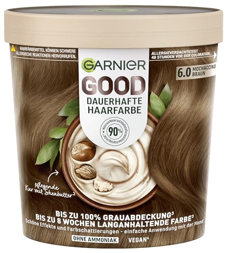 Garnier GOOD Dauerhafte Haarfarbe 6.0 Mochaccino Braun – Coloration ohne Ammoniak, bis zu 100% Grauabdeckung, 1 Stk.