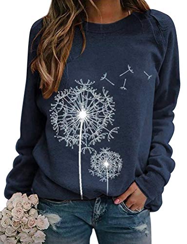 Dresswel Damen Löwenzahn Sweatshirt Langarmshirt Pusteblume Drucken Pullover Herbst Winter Bluse Tops Oberteile(Rosa, M)